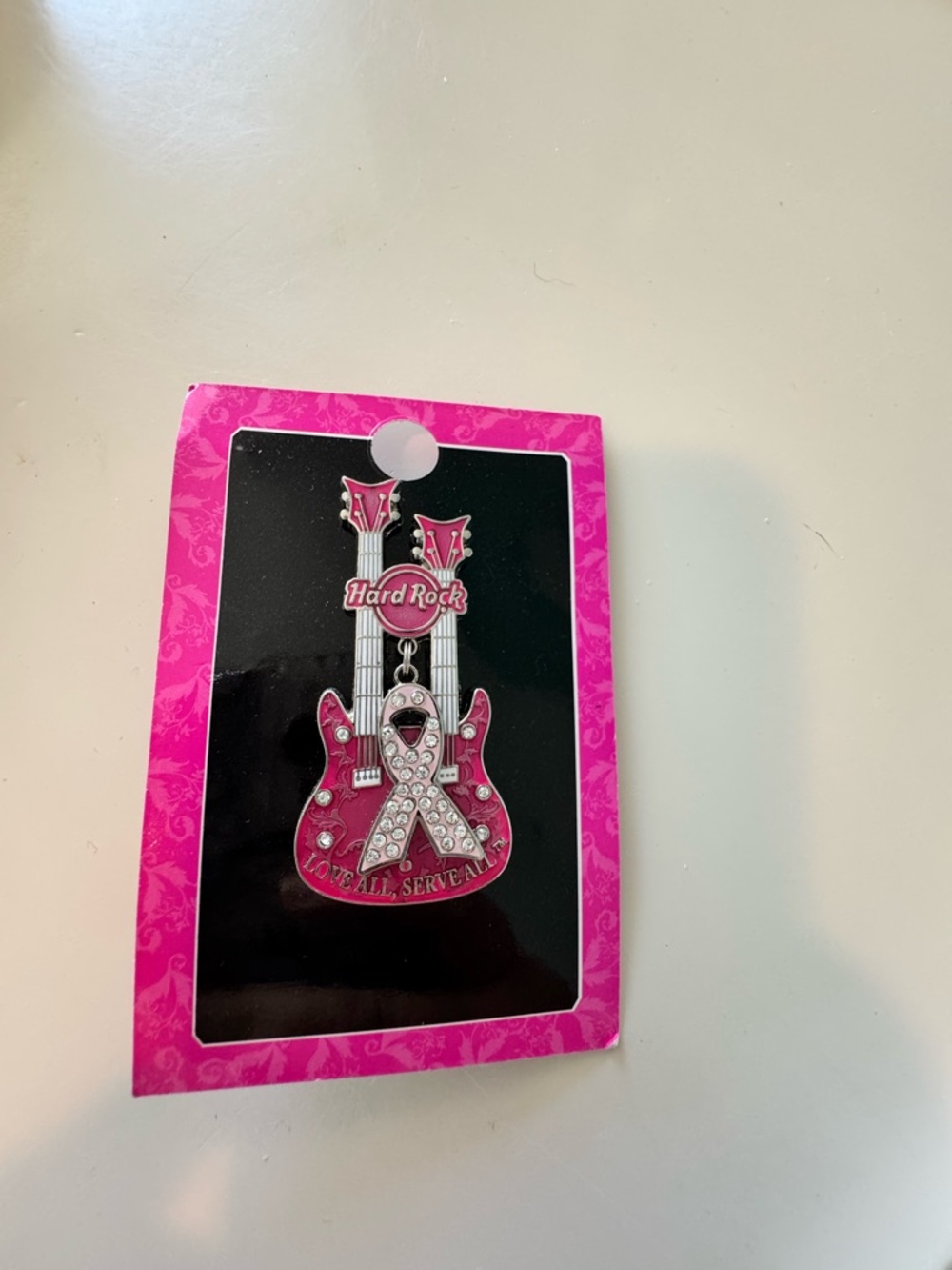 Hard Rock Pink Guitar Ribbon Pin